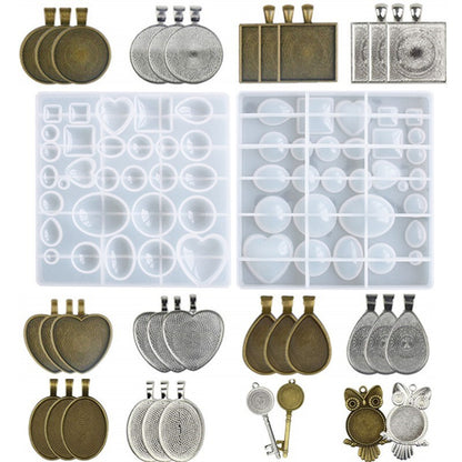 35PCS DIY Silicone Resin Mold Jewelry Casting Epoxy Pendant Tray Mould Craft Kit