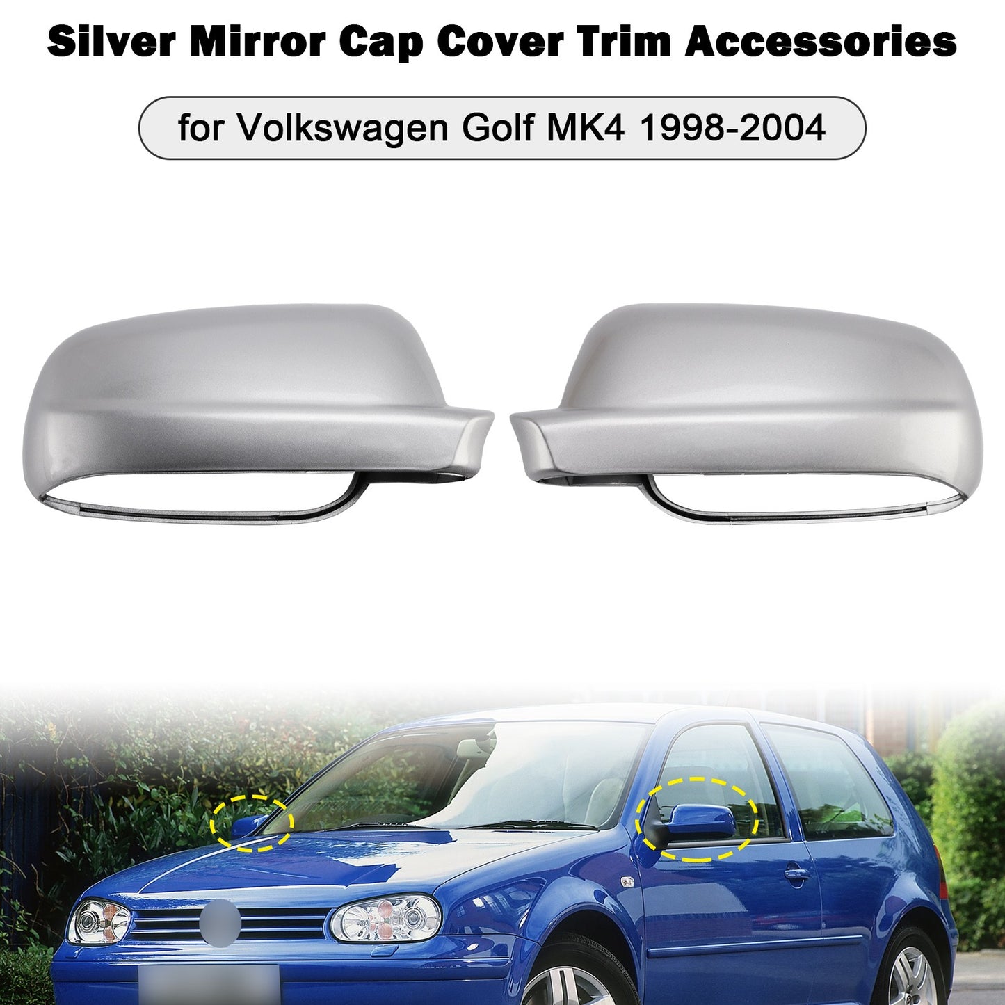 Silver Mirror Cap Cover Trim Accessories for Volkswagen Golf MK4 1998-2004*