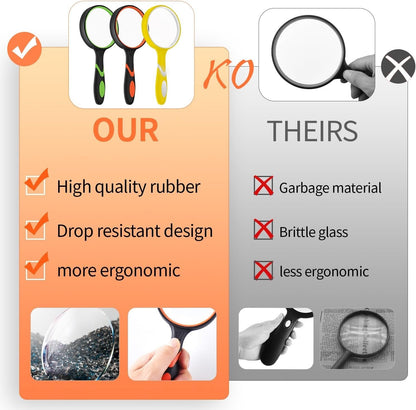 3 Pack Magnifying Glass 10X Handheld Reading Magnifier 50MM For Seniors and Kids