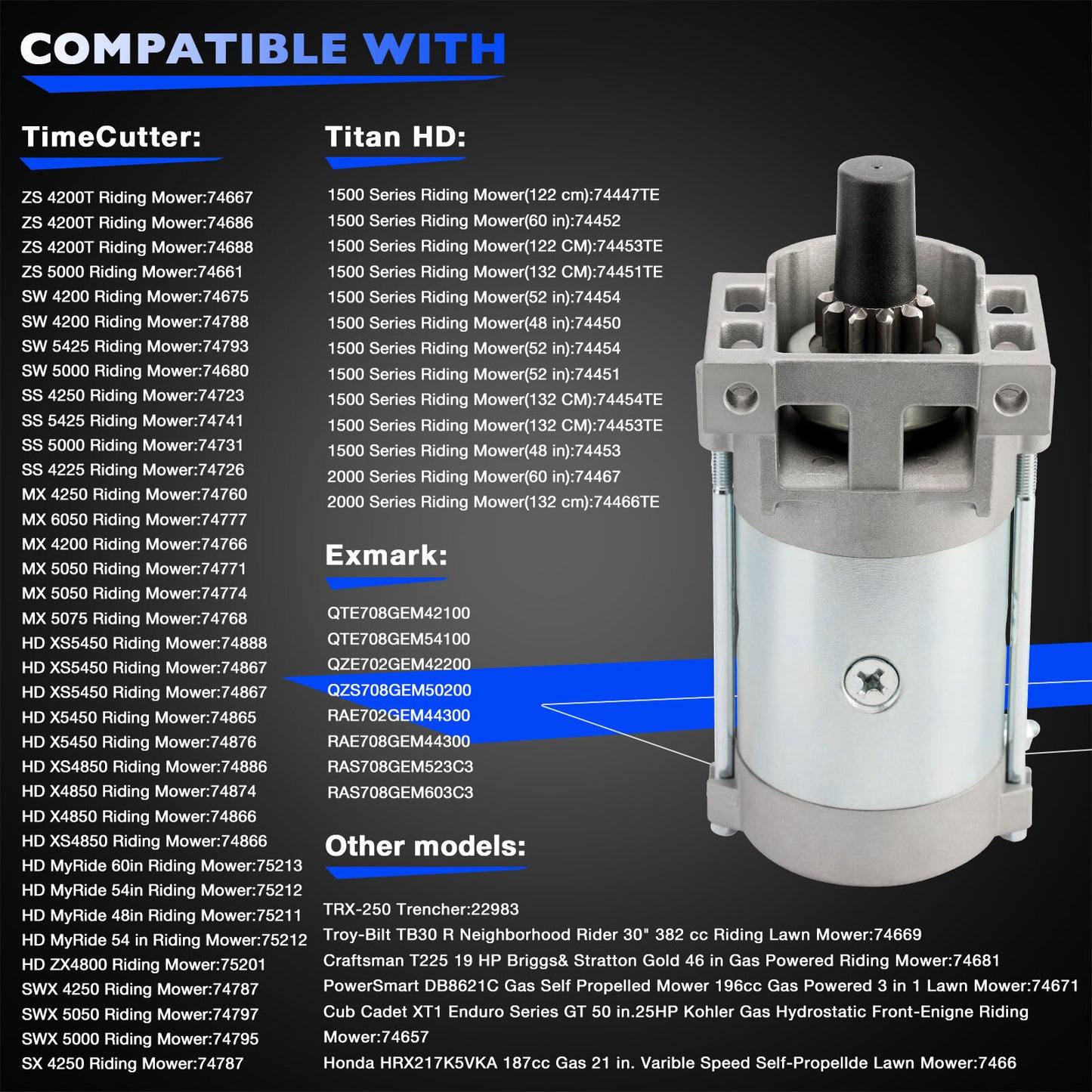 Lawn Mower Starter Motor for Toro Timecutter Titan HD 1500, Exmark 2P77F Engines