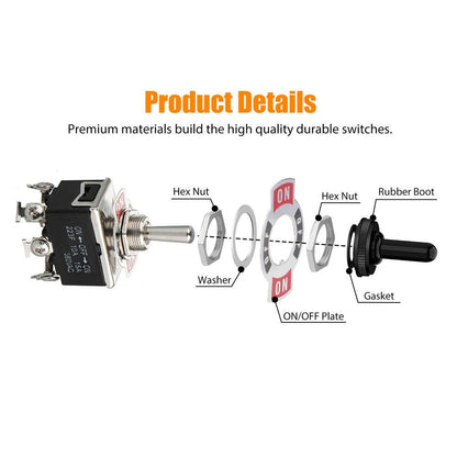 2-pack Waterproof 6pin DPDT Momentary Toggle Switch Boot Cap ON/OFF/ON Amp