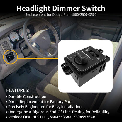 Headlight Headlamp Cargo Lamp Dimmer Switch w/o Foglamp For Ram 1500 2500 3500