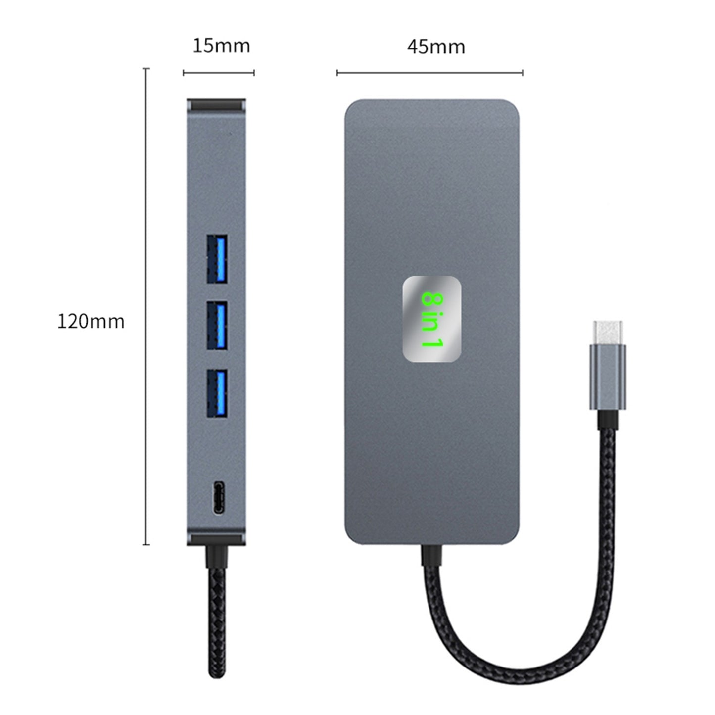 8 in 1 TYPE-C to RJ45 Gigabit USB 3.0 HDMI DP PD100W for MacBook iPad Pro 15
