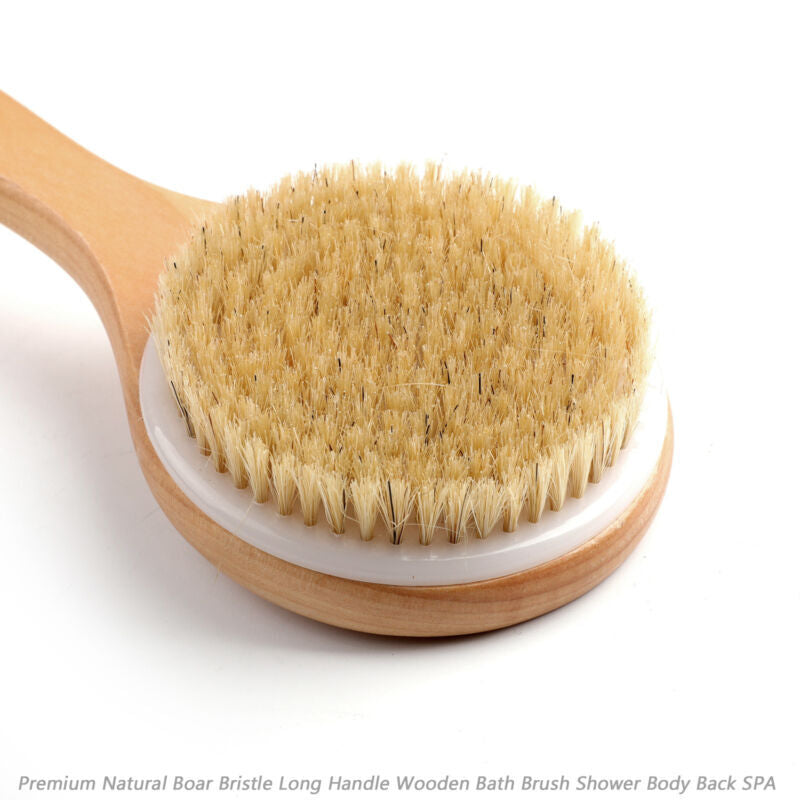 Premium Natural Boar Bristle Long Handle Wooden Bath Brush Shower Back SPA