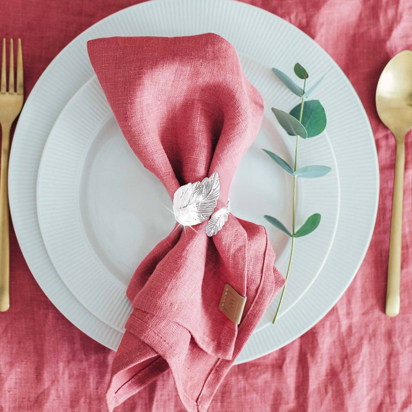6PCS Silver Napkin Rings Leaf Napkin Holder Adornmen Alloy