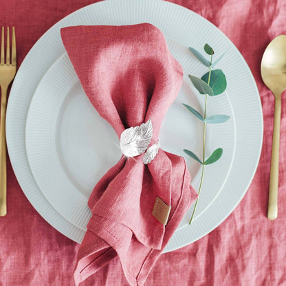 6PCS Silver Napkin Rings Leaf Napkin Holder Adornmen Alloy
