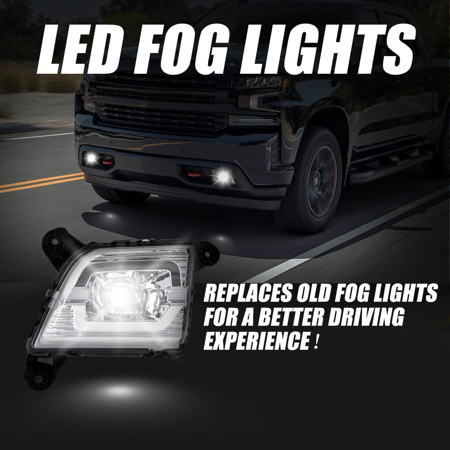 2x Front Driving LED Fog Lights w/ Switch & Wiring Kit For 19-23 Chevy Silverado