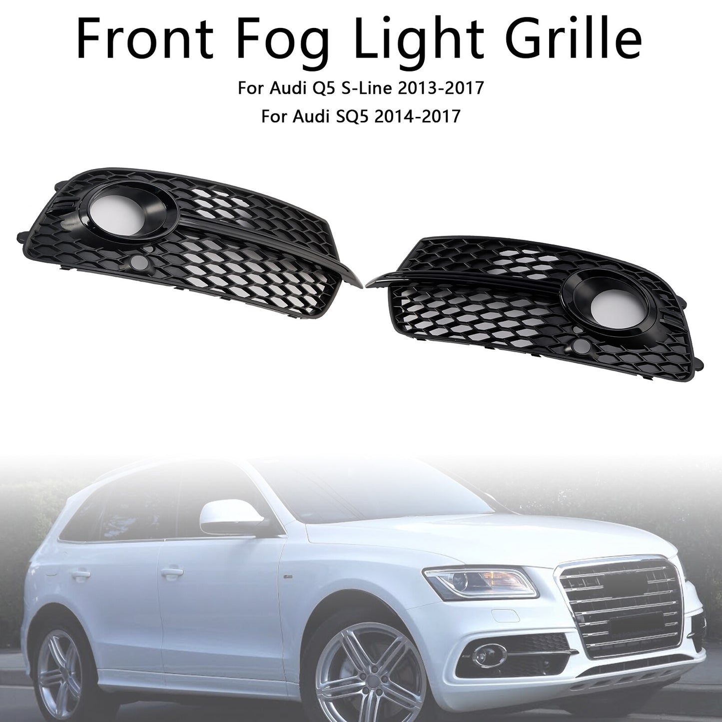 Front Bumper Fog Light Grill Grille Fit Audi Q5 S-Line SQ5 2013~2017 Black