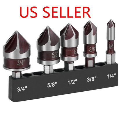 5Pcs 1/4" Shank HSS Countersink Drill Bit 82?? 5-Flute Cobalt M35 Chamfer Cutter