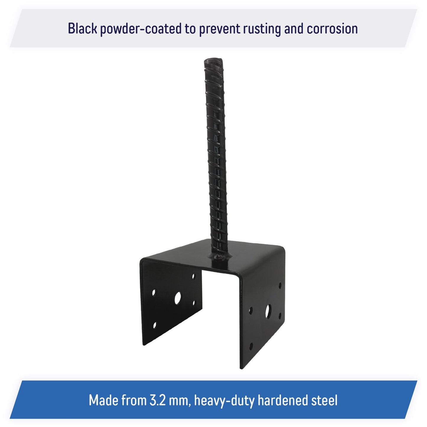 U Shaped 6x6 Deck Post Concrete Anchor Spike Fence Base, Black Powder Coated (4)