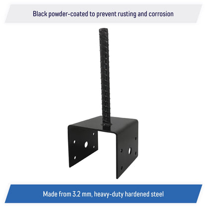 U Shaped 6x6 Deck Post Concrete Anchor Spike Fence Base, Black Powder Coated (4)