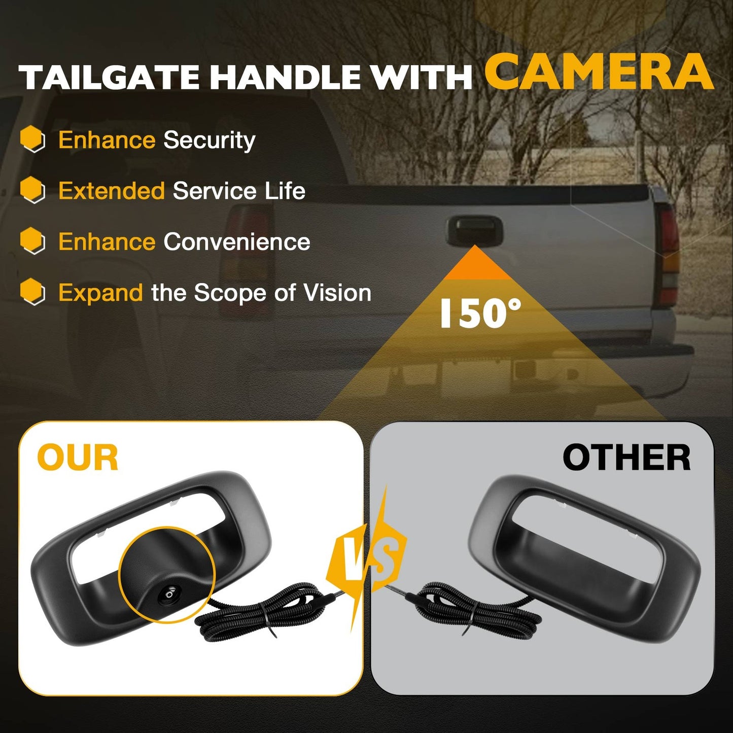 Upgrade Metal Tailgate Handle Backup Camera For 99-07 Chevy Silverado GMC Sierra