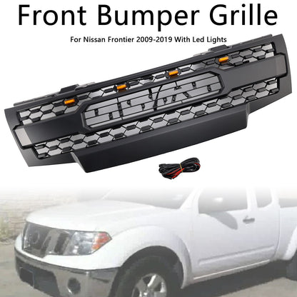 Front Upper Bumper Grille Grill Kit W/ LED Lights For Nissan Frontier 2009-2019