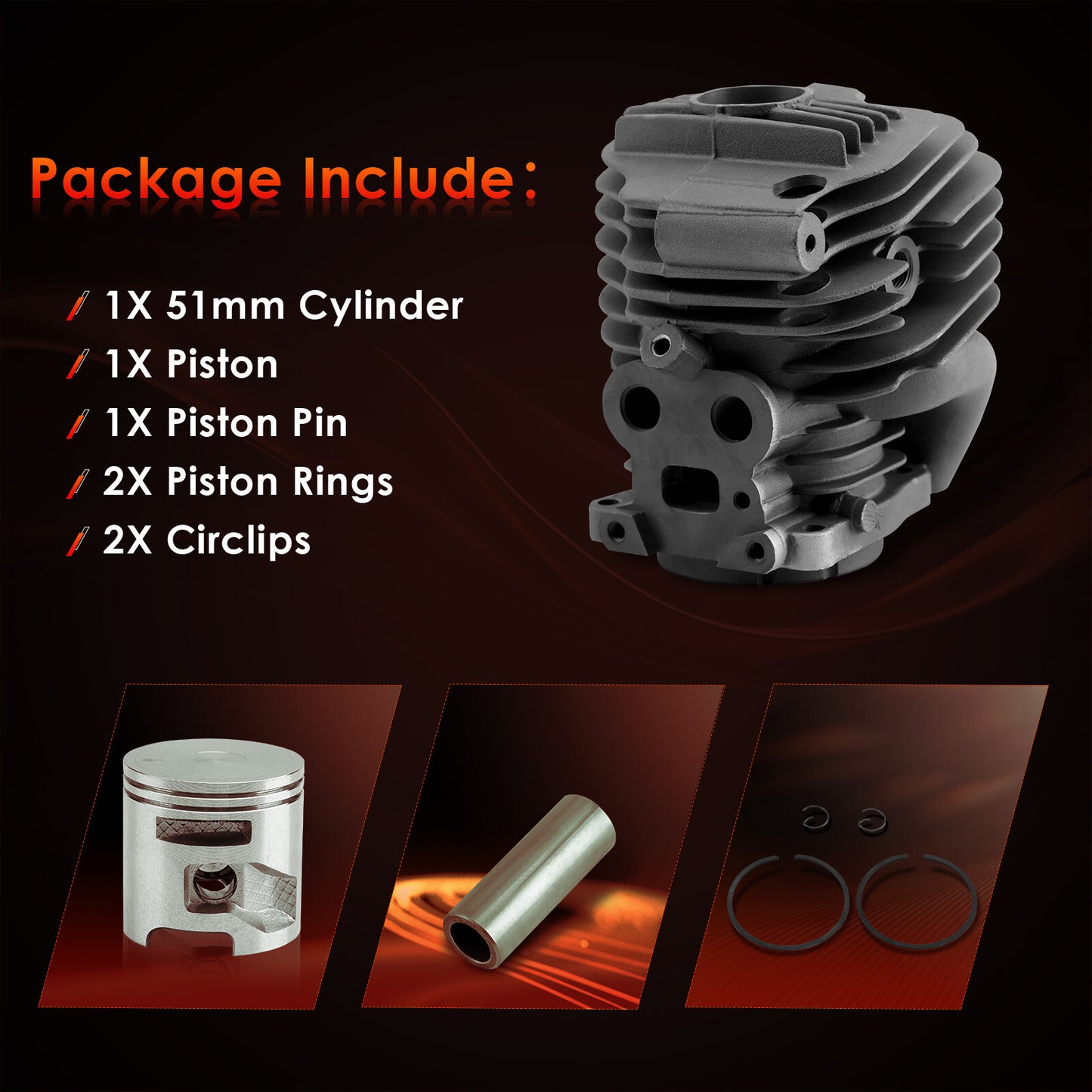 51mm Cylinder Piston Ring Kit For Husqvarna Power Cutter Saw K770 K760 Active II