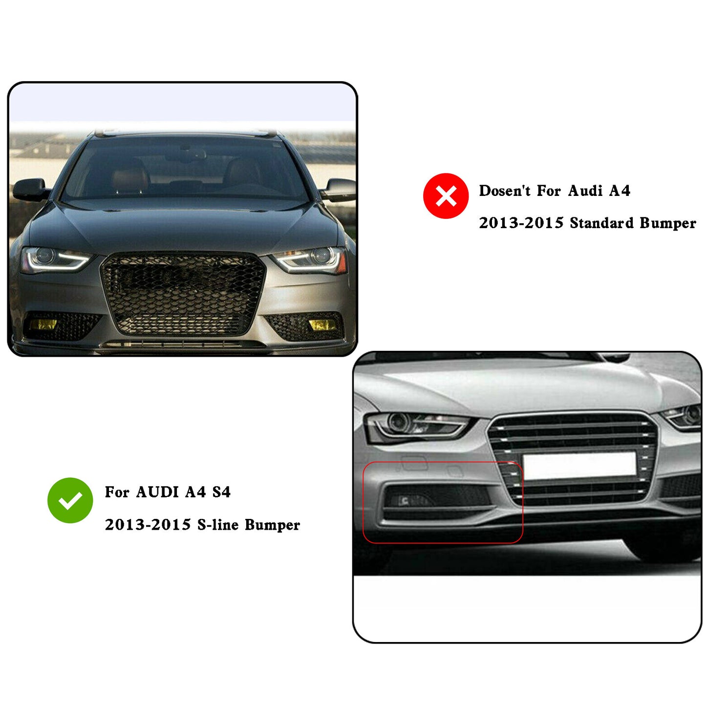 1x Right Bumper Fog Light Lamp Cover Grille Grill For Audi A4 S-line S4 13-15