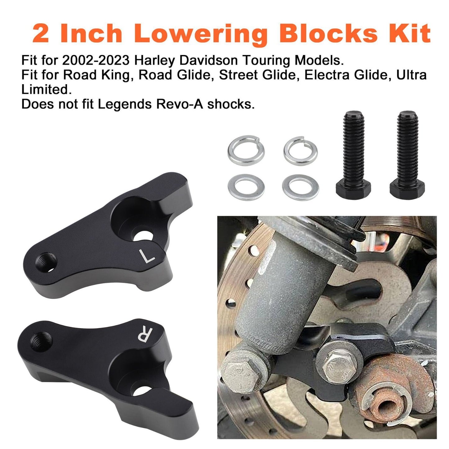 2 Inch Lowering Blocks Kit for Harley Davidson Touring Street Glide 2002-2023