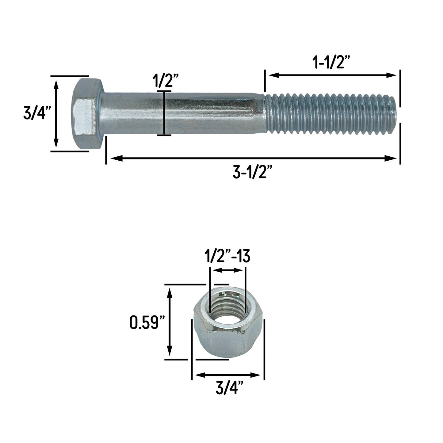 Grade 5 Shear Bolts for Rotary Cutters 1/2" x 3-1/2" with Nylock Nuts (5 Pack)