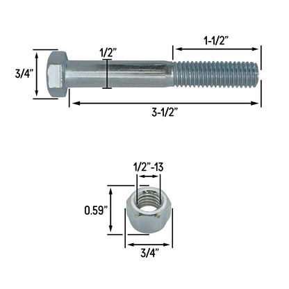 Grade 5 Shear Bolts for Rotary Cutters 1/2" x 3-1/2" with Nylock Nuts (5 Pack)