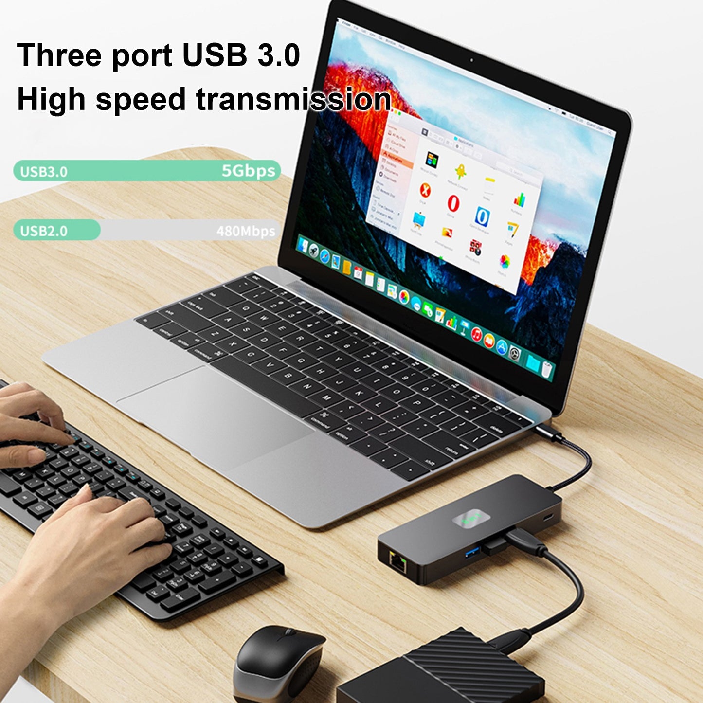 8 in 1 TYPE-C to RJ45 Gigabit USB 3.0 HDMI DP PD100W for MacBook iPad Pro 15
