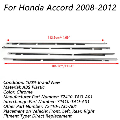 4pcs Chrome Car Window Moulding Trim Weatherstrips Seal Fit For Accord 08-12 USA