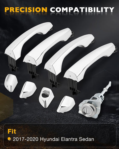 4X Exterior Door Handles w/ Lock Cylinder Kit Fit 2017-20 Hyundai Elantra Chrome