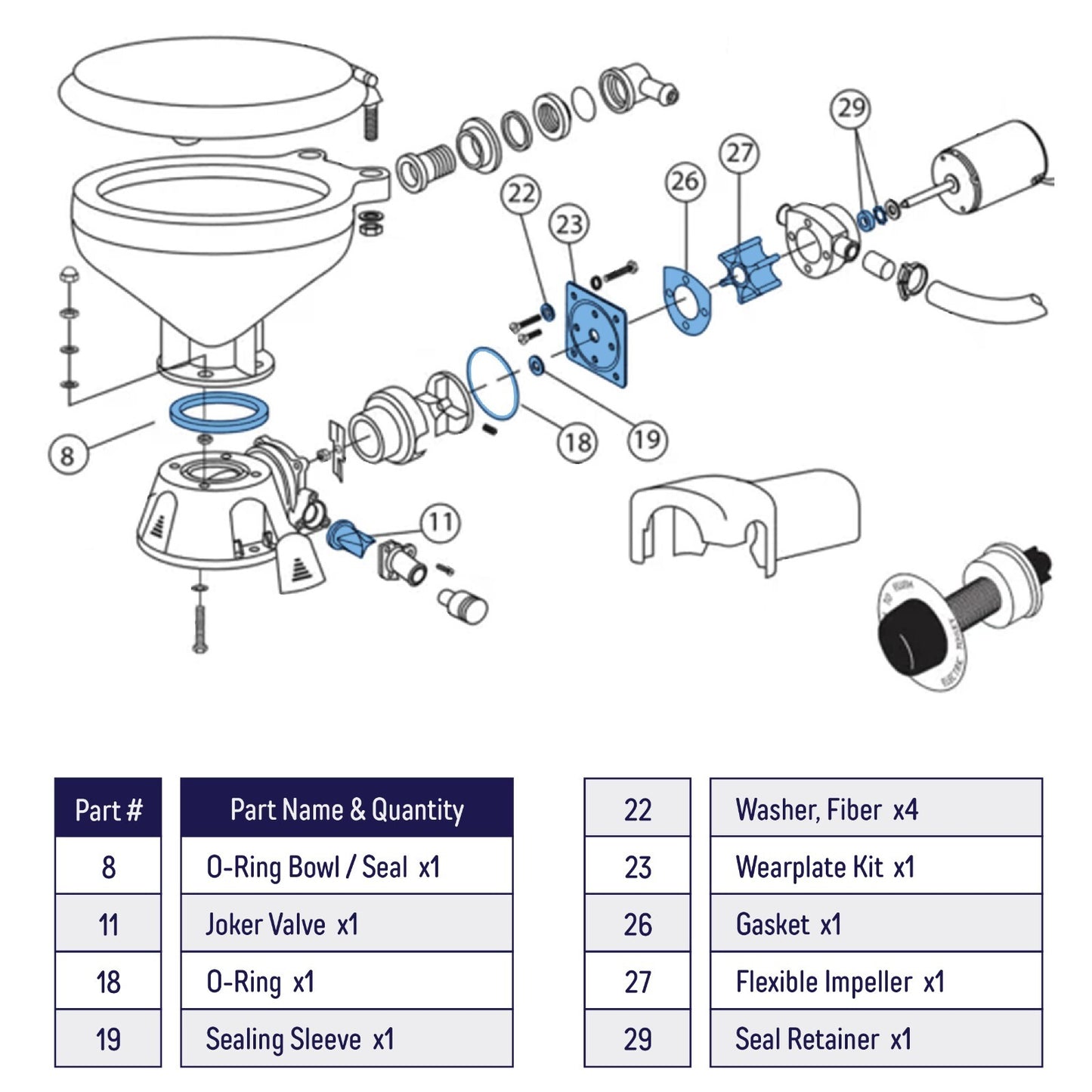 Marine Toilet Service Kit Fit for Jabsco 37010 Series - 37040-0000