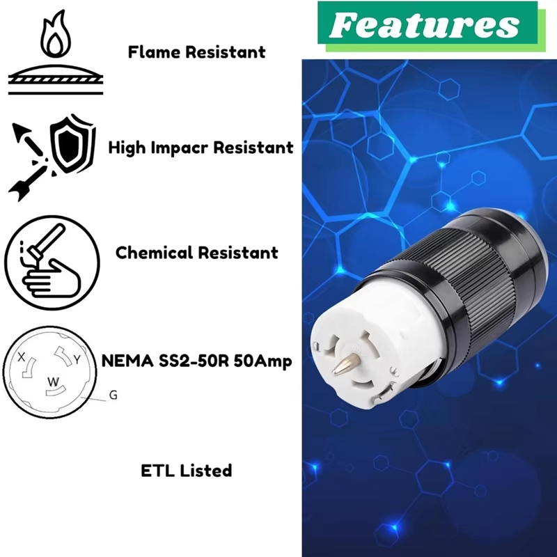 Generator Connector 50A 125/250V, NEMA SS2-50R Female Locking Power Cord Plug US