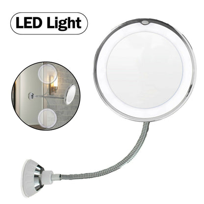 10X Flexible Gooseneck Makeup Mirror with LED Light Bathroomuction Cup 7" USA