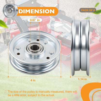 4Pcs 164090 Idler Flat Pulley For RFM Series 4' 5' 6' Finish Mower Lawn Tractor