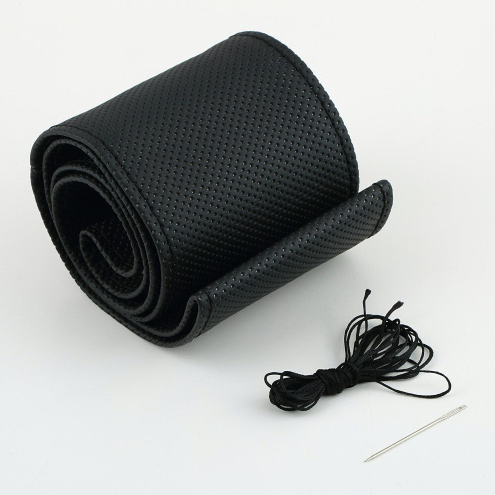 DIY Car Truck Leather Steering Wheel Cover With Needles and Thread Black