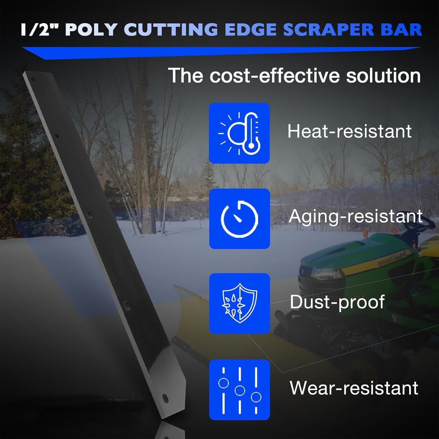 2-Pack 1/2" Poly Cutting Edge Scraper Bar For John Deere 54" Snow Plow M75679