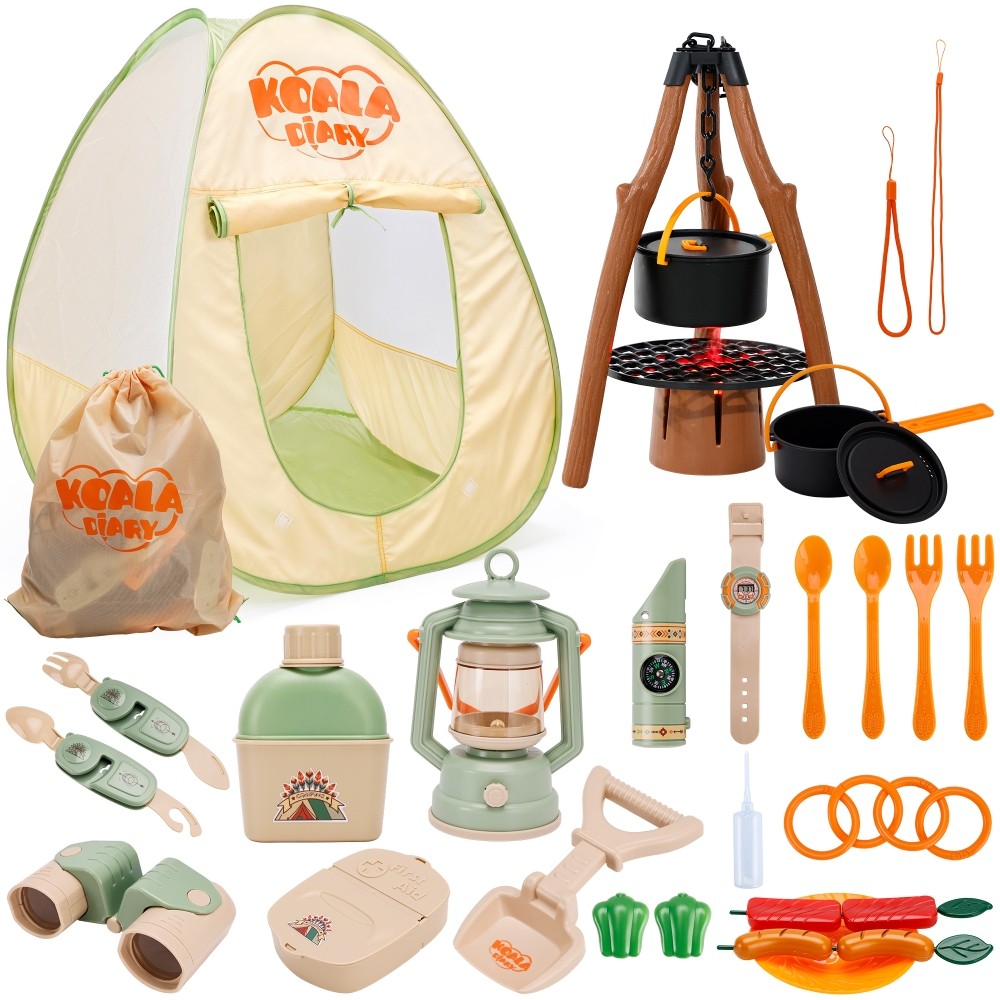 Kids Camping Set with Tent Toy Campfire 42Pcs Camping Pretend Play Tent