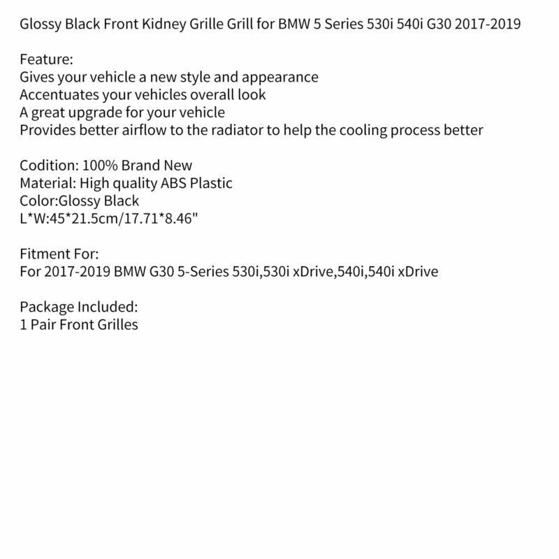 Glossy Black Front Kidney Grille Grill fits BMW 5 Series 530i 540i G30 2017-2019