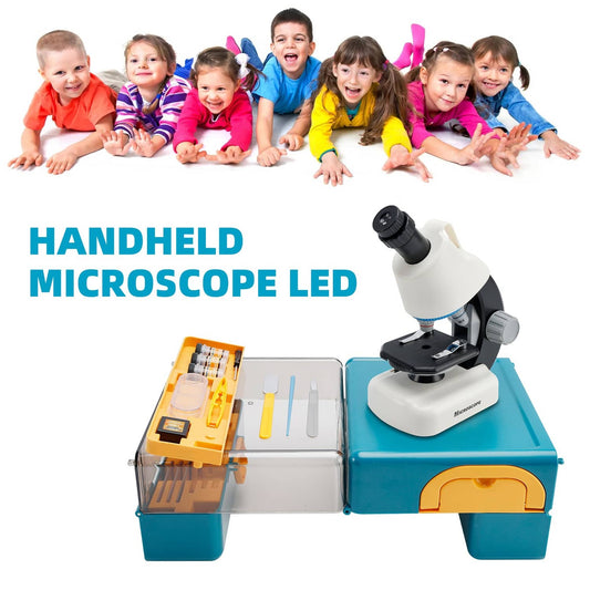 Solid Spare Handheld Microscope LED 100X-1200X Magnification Science Toys Kit For Kid White