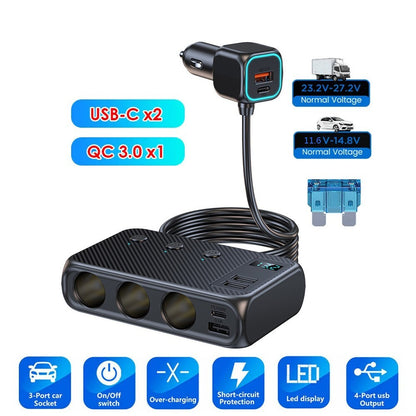 9in1 Multi Car Cigarette Lighter Socket Splitter USB C Plug Fast Charger Adapter
