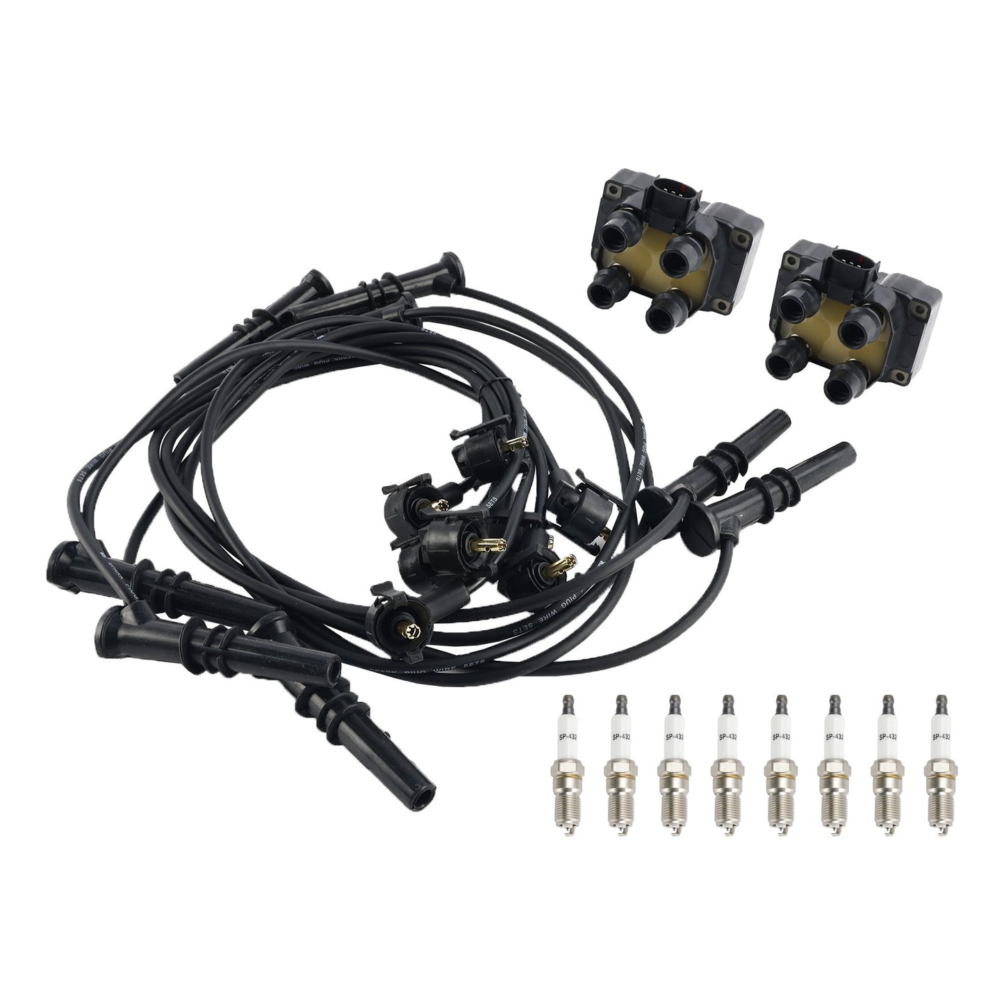 2 Ignition Coil Pack 8 Spark Plugs and Wire Set FD487 SP432 For Ford Expedition