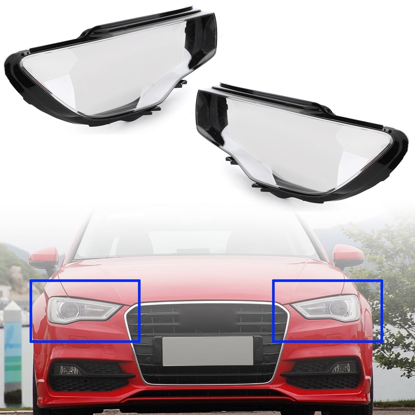 Left & Right Pair Headlight Cover Headlamp Lens For Audi A3 2013-2016 Clear USA