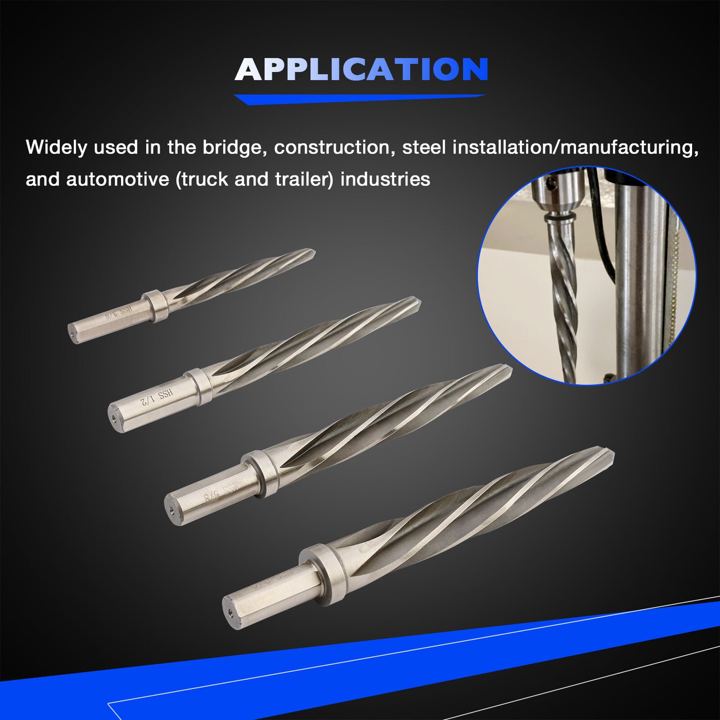M2 HSS 3/8" 1/2" 5/8" 3/4" Taper Chucking Reamer Set Fits 3/8", 1/2" Reamers Bit