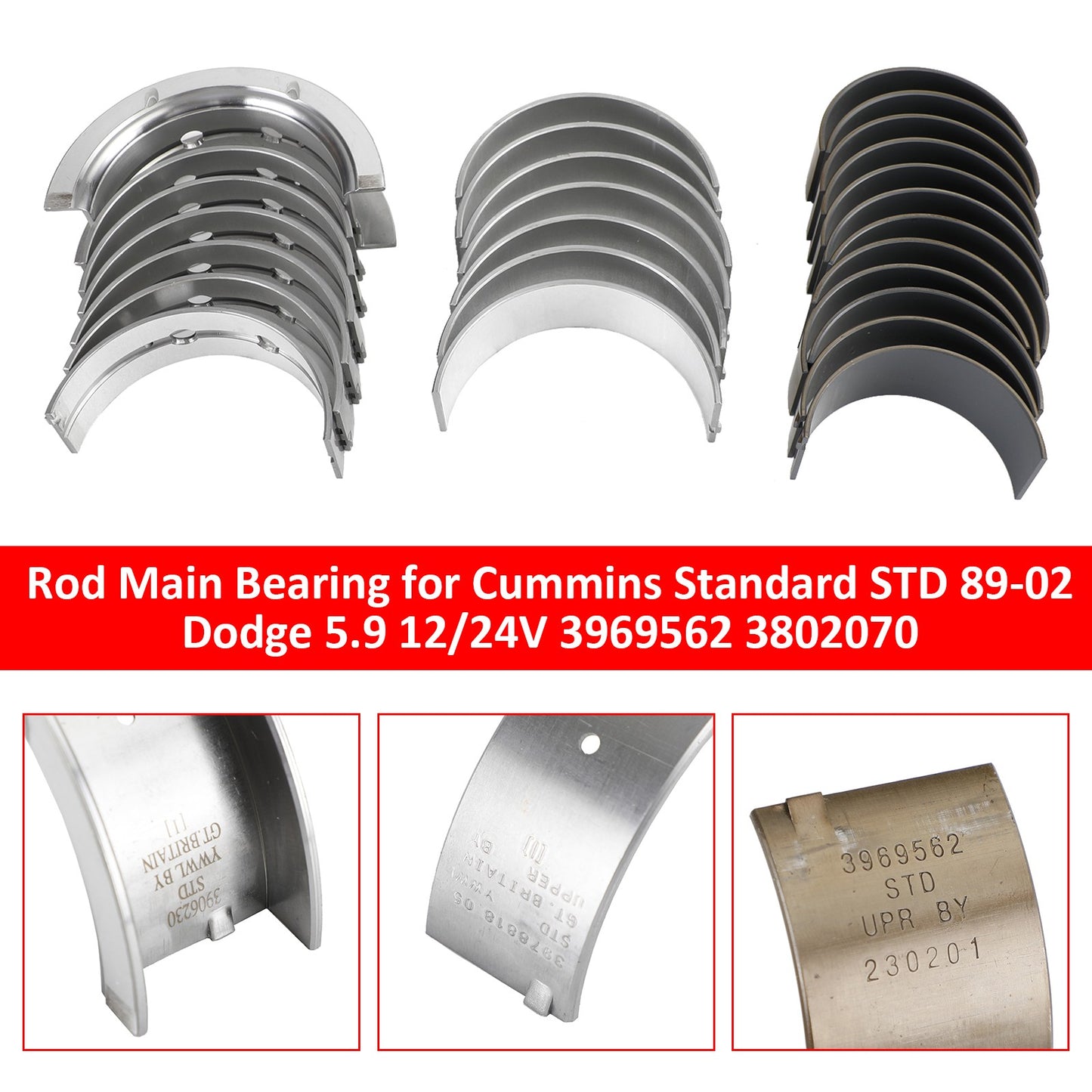 Rod Main Bearing for Cummins Standard STD 89-02 Dodge 5.9 12/24V 3969562  US