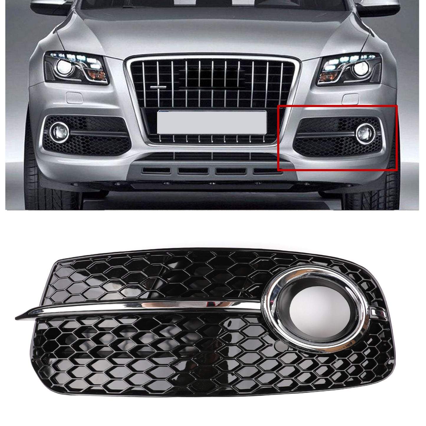 Left SQ5 Style Fog Light Grill Grille For AUDI Q5 2013-17 Don't Fit SQ5 & SLINE