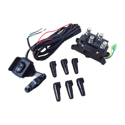 12V Solenoid Relay Contactor & Winch Rocker Thumb Switch w/ Mounting Bracket