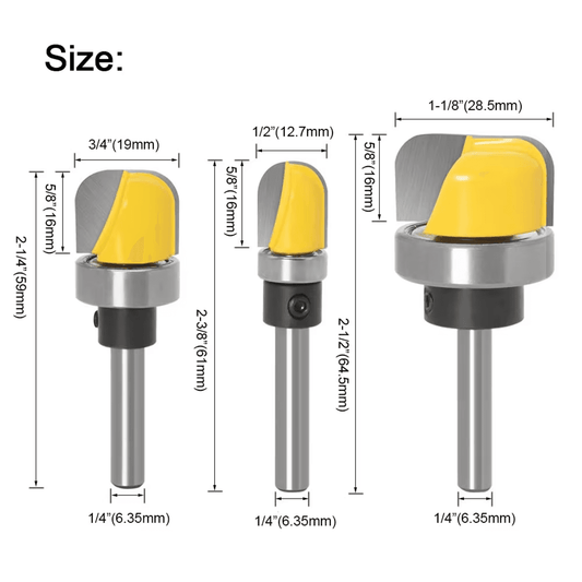 Solid Spare Dish Carving Router Bits 3Pcs 1/4 Inch Shank Bowl and Tray Template Router Bits