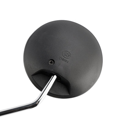 Set of 2 Universal Black Round Motorcycle Scooter Mirrors - 8mm - Chrome Stem