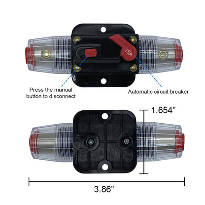 15A Inline Circuit Breaker Stereo Audio Manual Reset for Auto Marine RV 15 Amp