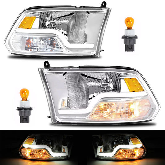Solid Spare For 09-18 Dodge Ram 1500 2500 3500 Sequential Turn Signal Headlights w/LED DRL