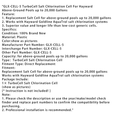 GLX-CELL-5 TurboCell Salt Chlorination Cell For Hayward Pool up to 20000 Gallons