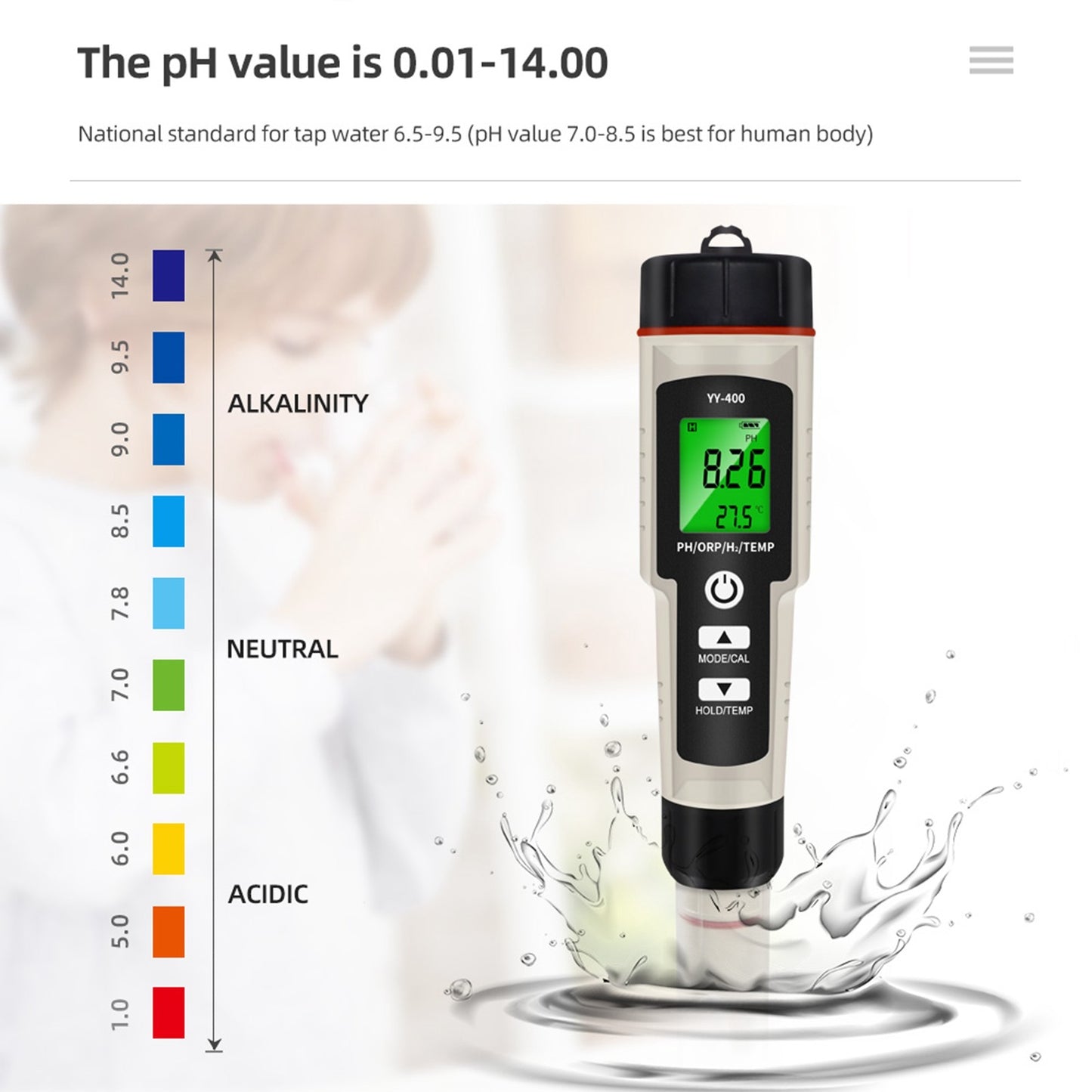 ??Portable 4 In 1 Hydrogen-Rich Test Pen PH/ORP/TEMP Water Quality Meter Tester