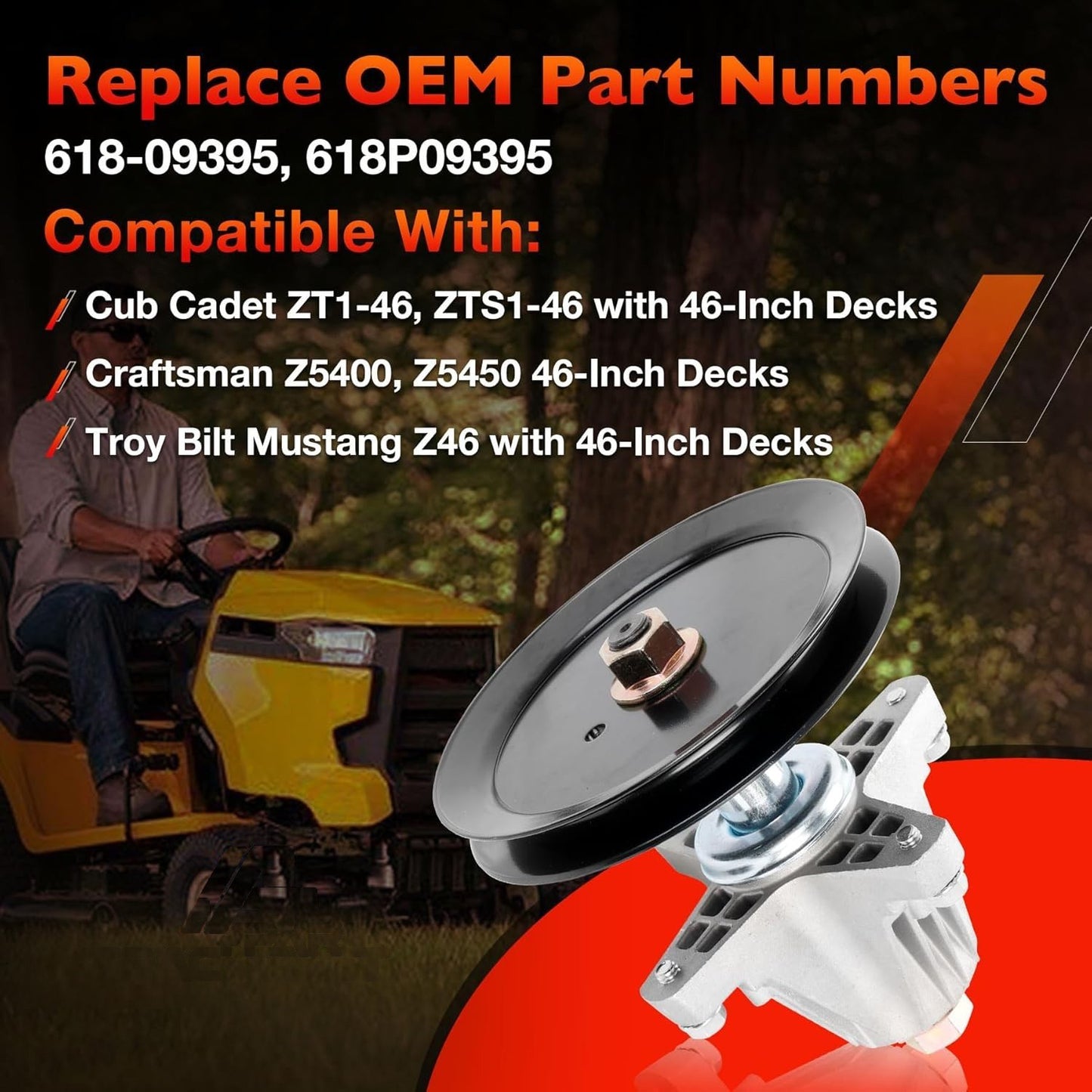 618P09395 Mower Deck Spindle w/2 Blade For Cub Cadet Craftsman Z5400 Mustang Z46