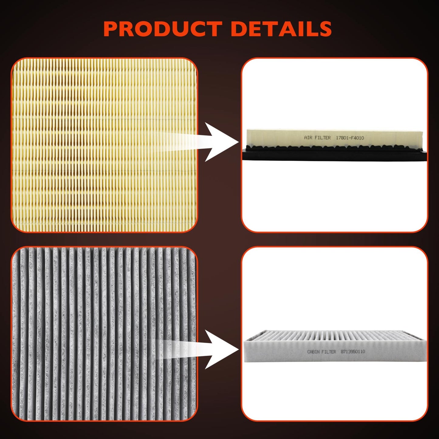 17801-F4010 Engine Cabin Air Filter For 2022-2025 Toyota Tundra Sequoia 3.4L V6