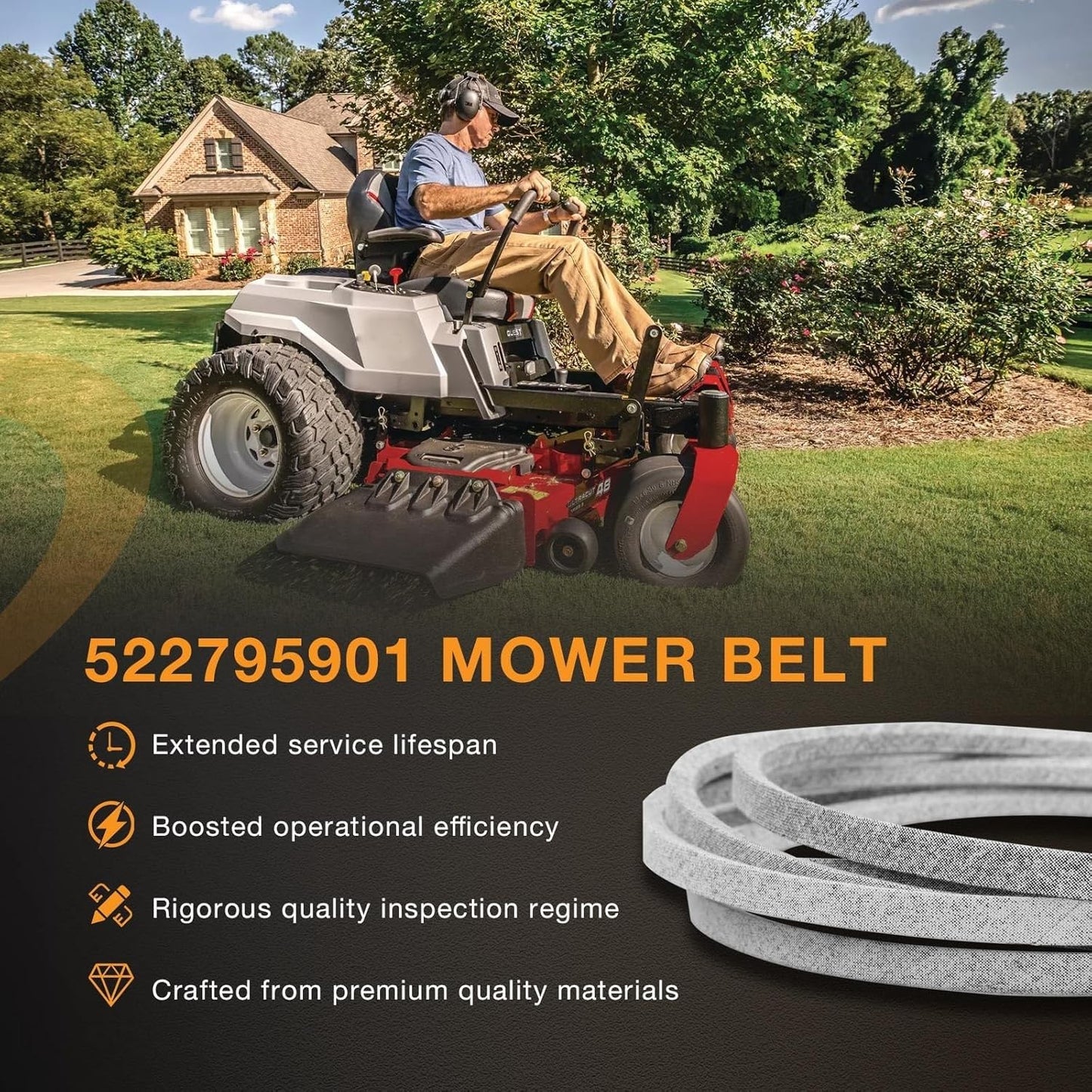 163 1/2" x 5/8" Mower Deck Belt For 52" Cut Husqvarna Dixon 522795901 539104335
